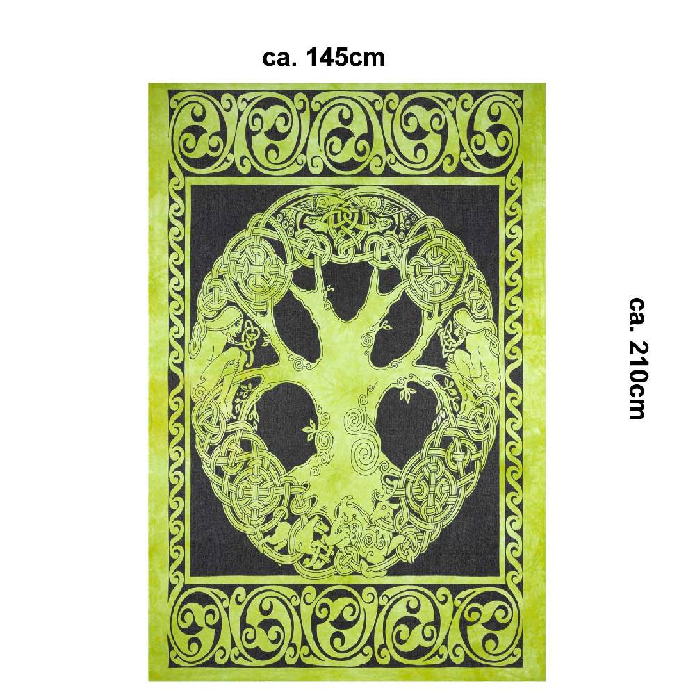 Kunst Und Magie Dekotuch Tagesdecke Wandbehang Celtic Lebensbaum Ygdrasül Tuch Keltisch Grün ca.210x145cm Rabatt