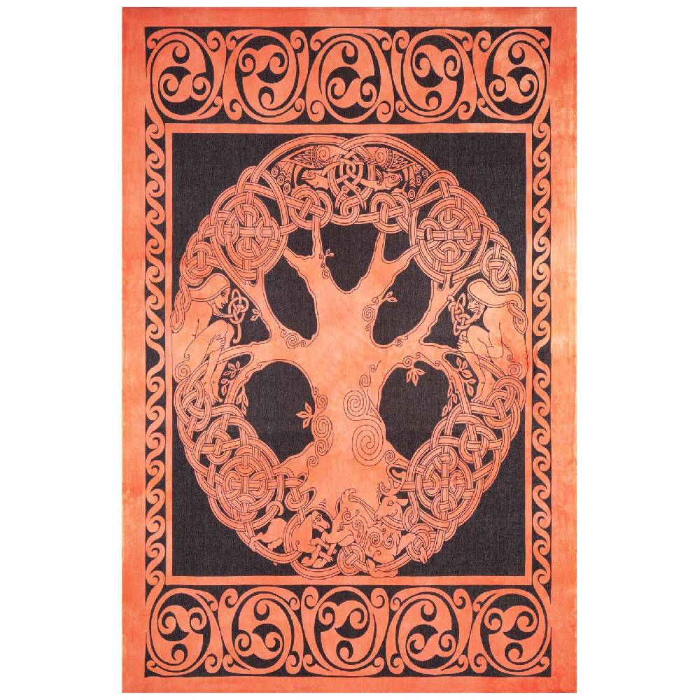 Kunst Und Magie Dekotuch Tagesdecke Wandbehang Celtic Lebensbaum Ygdrasül Tuch Keltisch Orange ca.210x145cm Günstig kaufen
