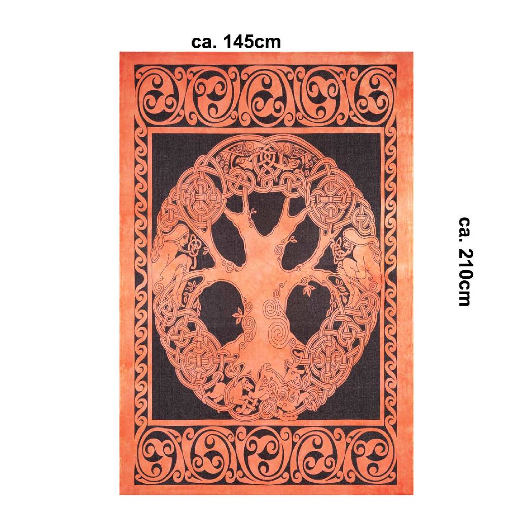 Kunst Und Magie Dekotuch Tagesdecke Wandbehang Celtic Lebensbaum Ygdrasül Tuch Keltisch Orange ca.210x145cm Günstig kaufen