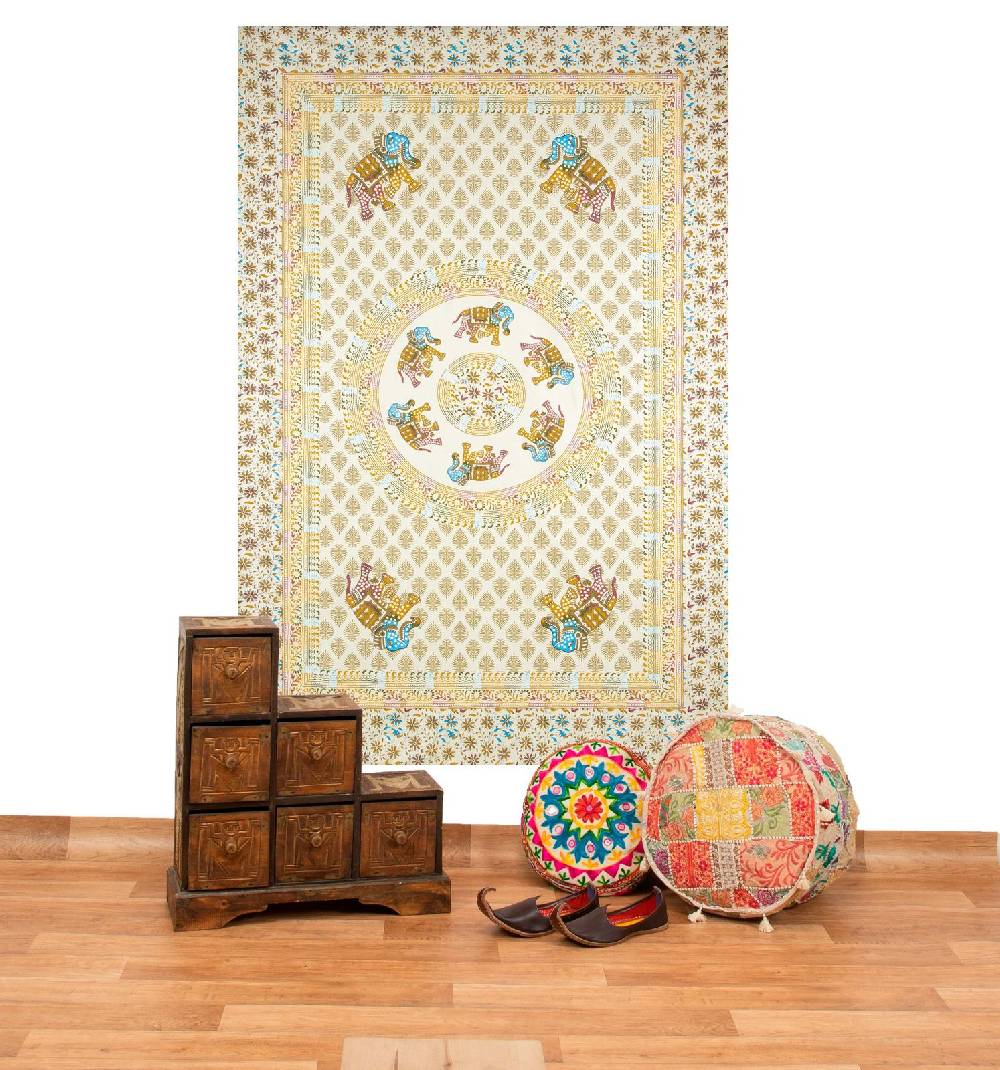 Kunst Und Magie Kunst und Magie Tagesdecke Wandbehang Deko Tuch Elefant Mandala ca 135 x 200cm Begrenztes Angebot