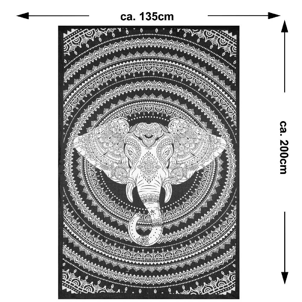 Kunst Und Magie Kunst und Magie Tagesdecke Wandbehang Deko Tuch Elefant Mandala ca 135 x 200cm Preisnachlass