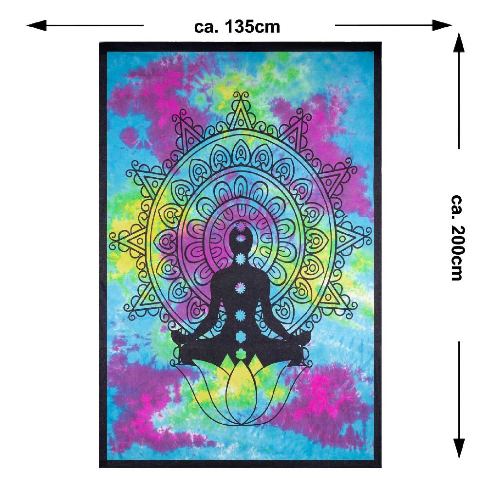 Kunst Und Magie Kunst und Magie Tagesdecke Wandbehang Bunt Deko Tuch Buddha Chackra Meditation ca.200x135cm Saisonschlussverkauf