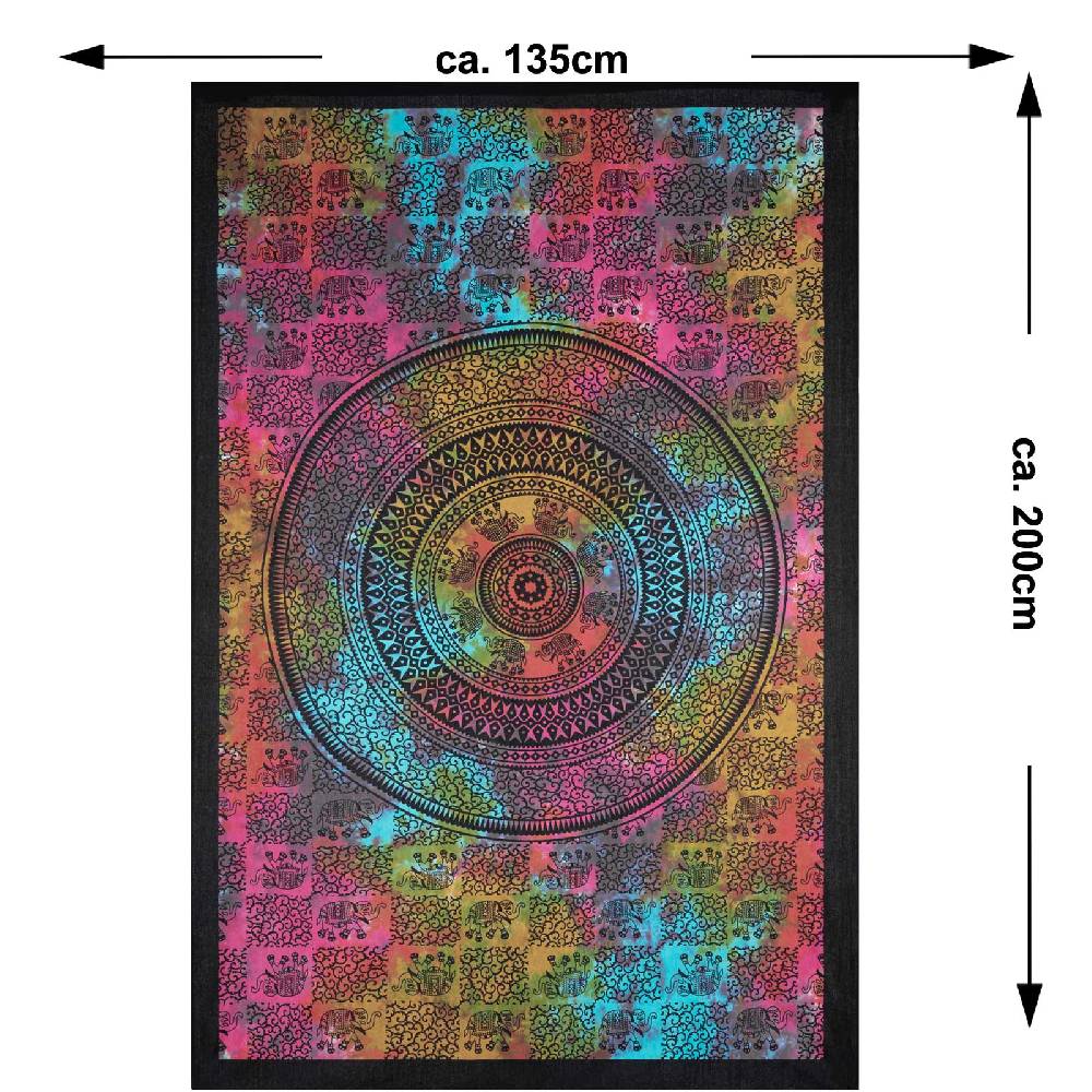 Kunst Und Magie Kunst und Magie Tagesdecke Wandbehang Deko Tuch Elefant Mandala ca 135 x 200cm Black Friday