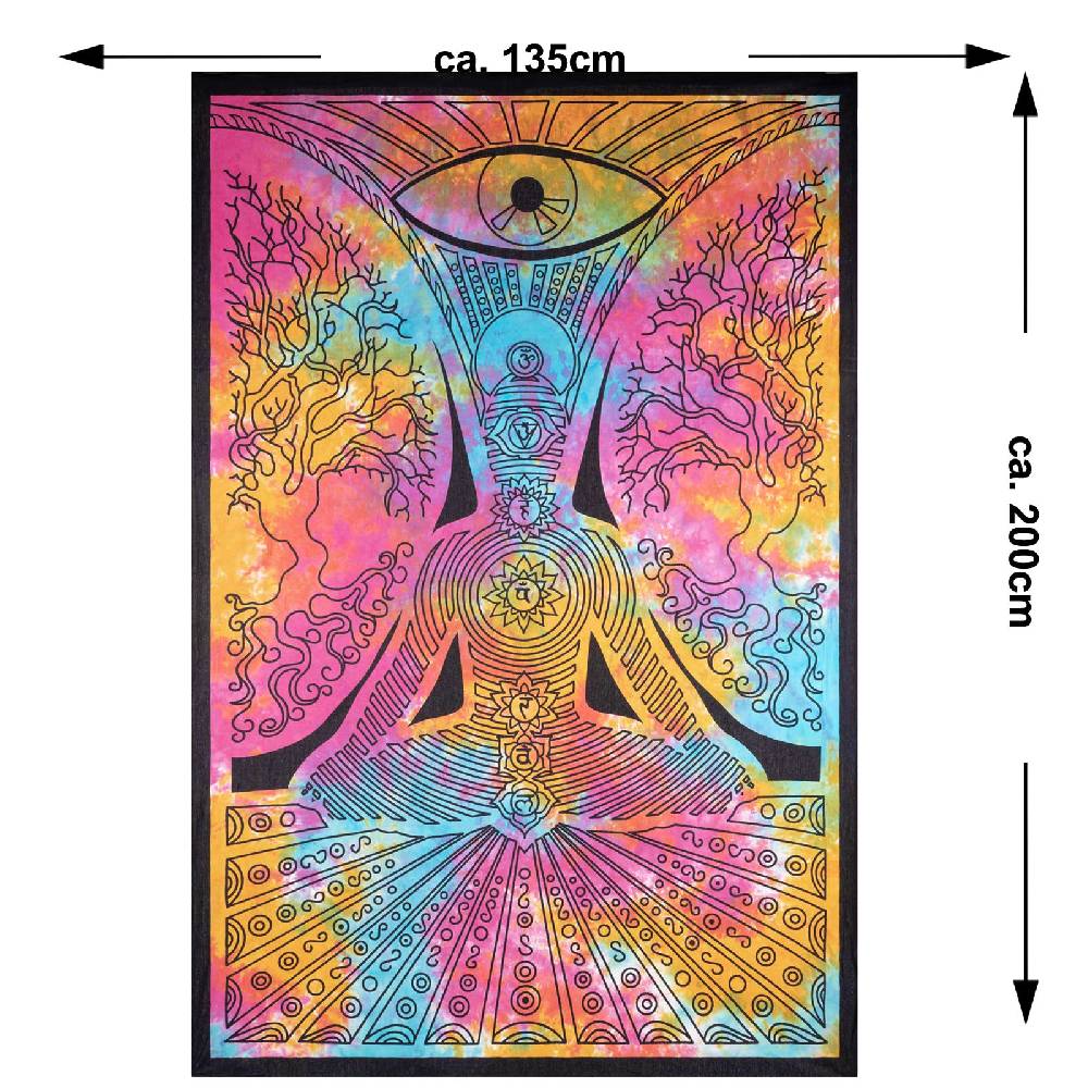 Kunst Und Magie Kunst und Magie Tagesdecke Wandbehang Bunt Deko Tuch Buddha Chackra Meditation ca.200x135cm Cyber Monday