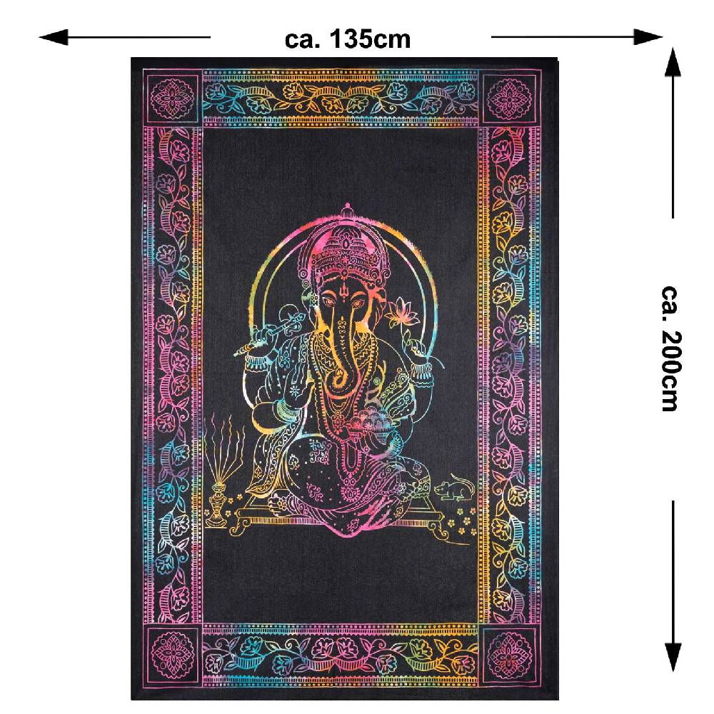 Kunst Und Magie UV Tuch Ganesha Tagesdecke Wandbehang Deko Meditation UV Schwarzlicht ca. 200 x 135 cm Weihnachtsangebot