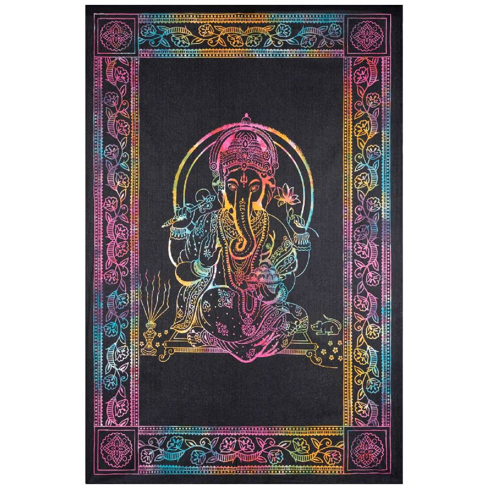 Kunst Und Magie UV Tuch Ganesha Tagesdecke Wandbehang Deko Meditation UV Schwarzlicht ca. 200 x 135 cm Weihnachtsangebot