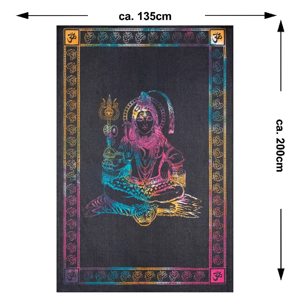 Kunst Und Magie UV Tuch Shiva Tagesdecke Wandbehang Deko Meditation UV Schwarzlicht ca. 200 x 135 cm Osterangebot