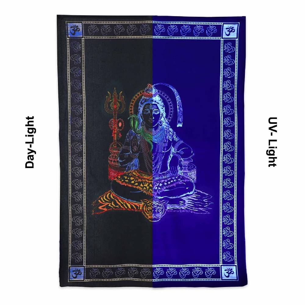 Kunst Und Magie UV Tuch Shiva Tagesdecke Wandbehang Deko Meditation UV Schwarzlicht ca. 200 x 135 cm Osterangebot