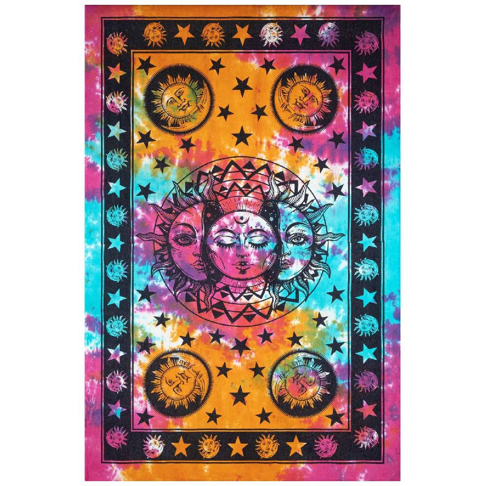 Kunst Und Magie Tagesdecke Wandbehang Bunt Deko Tuch Sonne Mond und Sterne Goa Hippie ca.200 x 140cm Muttertagsangebot