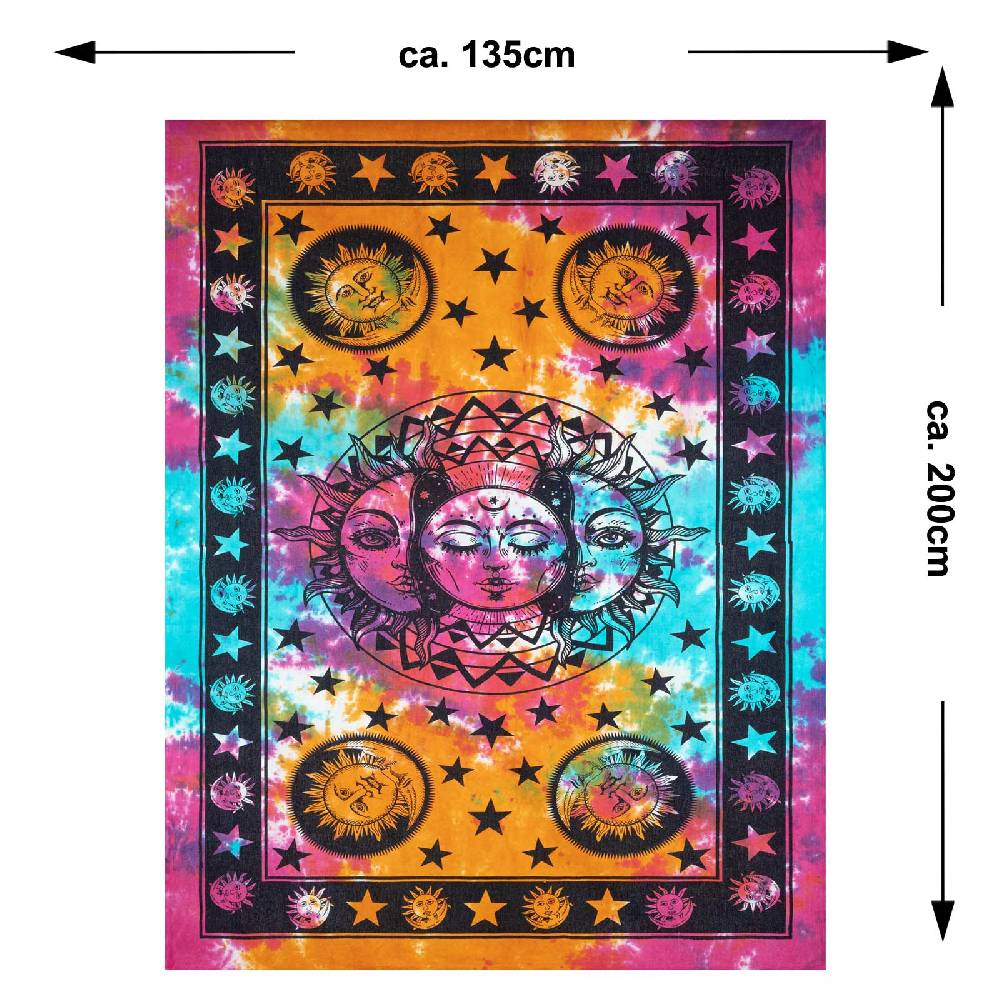 Kunst Und Magie Tagesdecke Wandbehang Bunt Deko Tuch Sonne Mond und Sterne Goa Hippie ca.200 x 140cm Muttertagsangebot