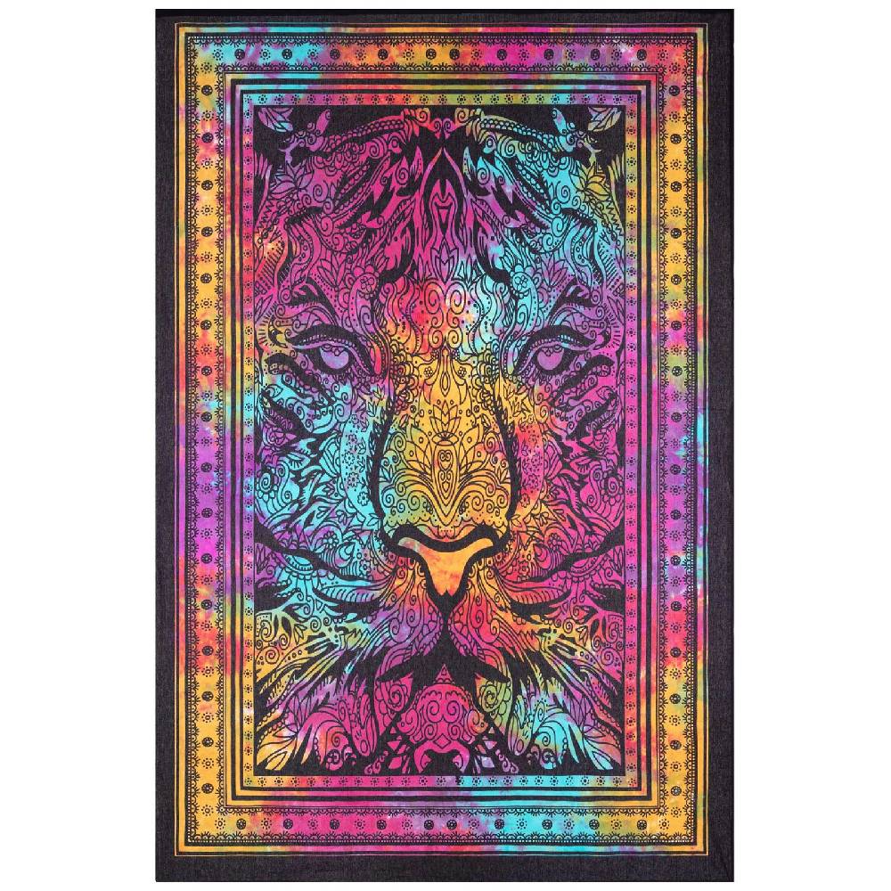 Kunst Und Magie Tagesdecke Wandbehang Bunt Deko Tuch Tiger Goa Hippie ca190 x 140cm Vatertagsangebot