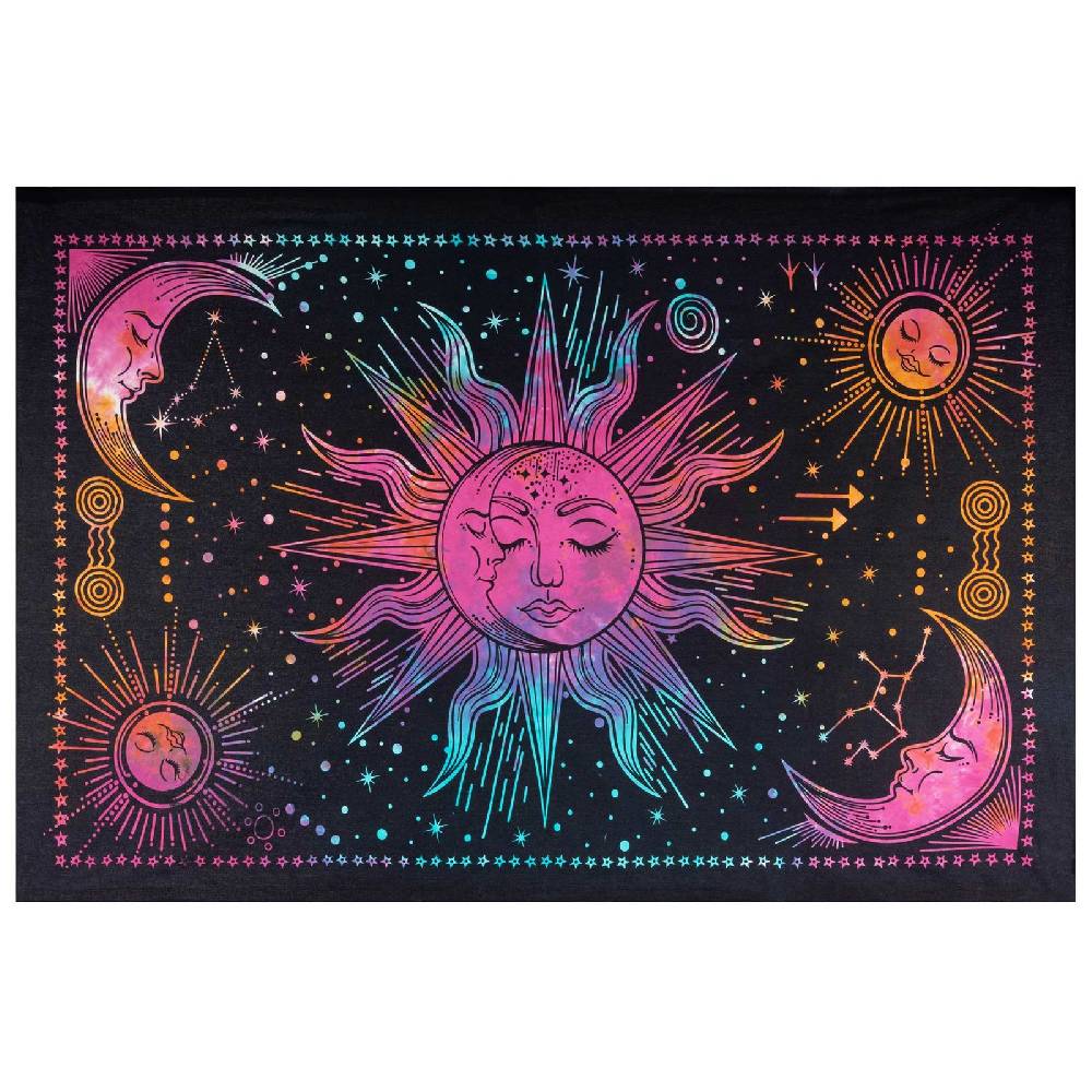 Kunst Und Magie Tagesdecke Wandbehang Bunt Deko Tuch Sonne Mond und Sterne Goa Hippie ca.200 x 140cm Valentinstagsangebot