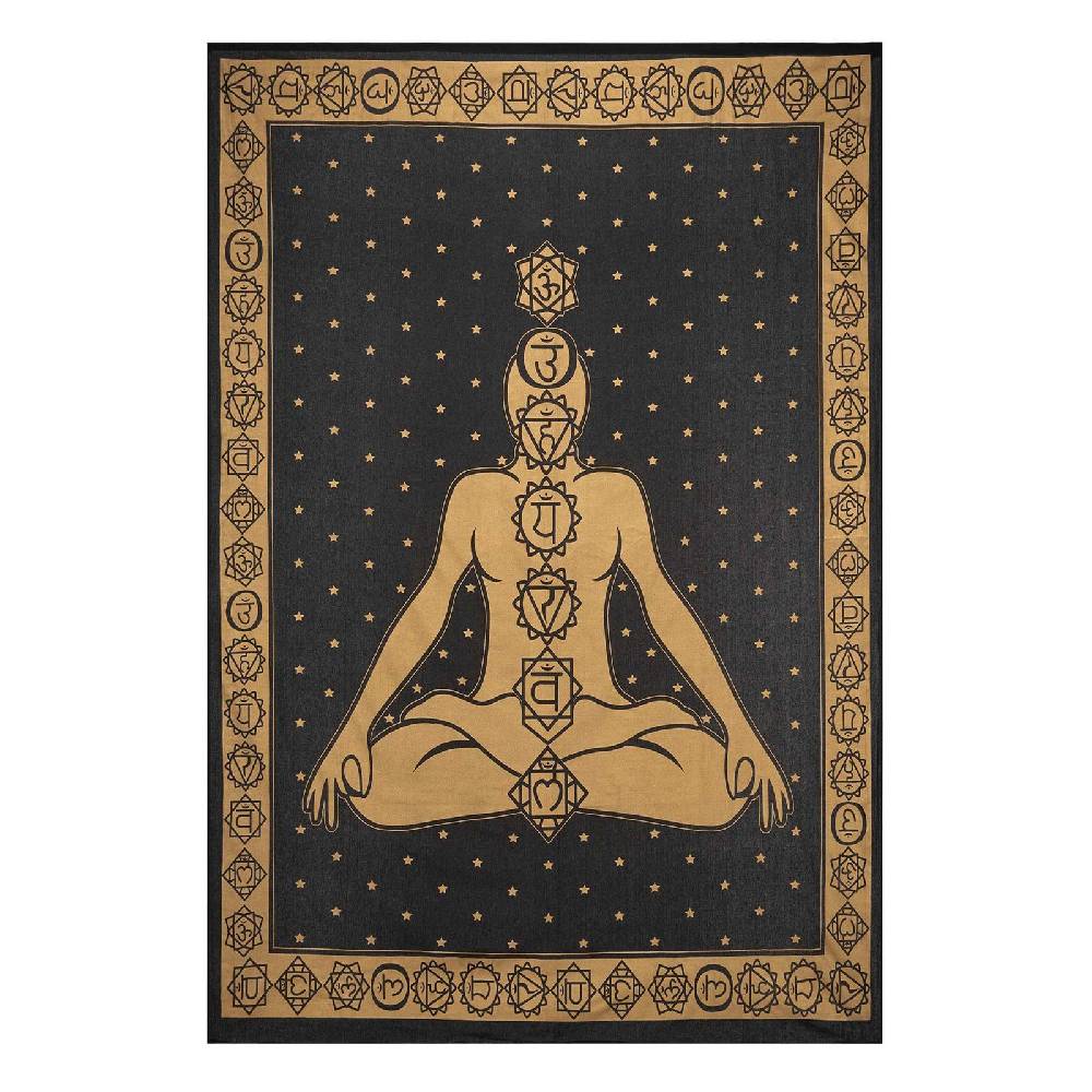 Kunst Und Magie Tagesdecke Wandbehang Bunt Deko Tuch Golden Buddha 7 Chackra Meditation ca.200x135cm Jubiläumsangebot
