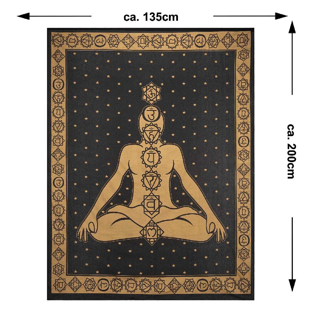 Kunst Und Magie Tagesdecke Wandbehang Bunt Deko Tuch Golden Buddha 7 Chackra Meditation ca.200x135cm Jubiläumsangebot