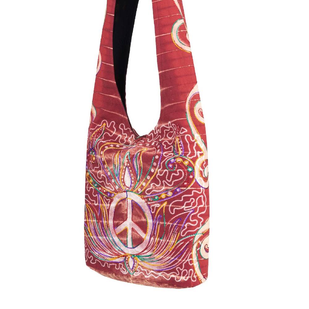 Kunst Und Magie Kunst und Magie Batik Schultertasche Umhängetasche Peace Symbol Rot Wochenangebot