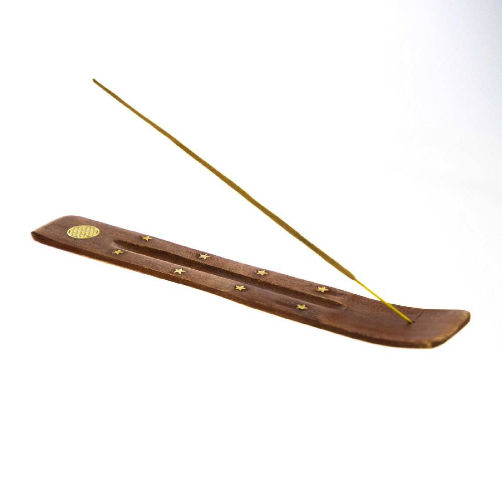 Kunst Und Magie Kunst und Magie Räucherstäbchenhalter aus Holz mit Blume des Lebens Symbol Letzter Tag