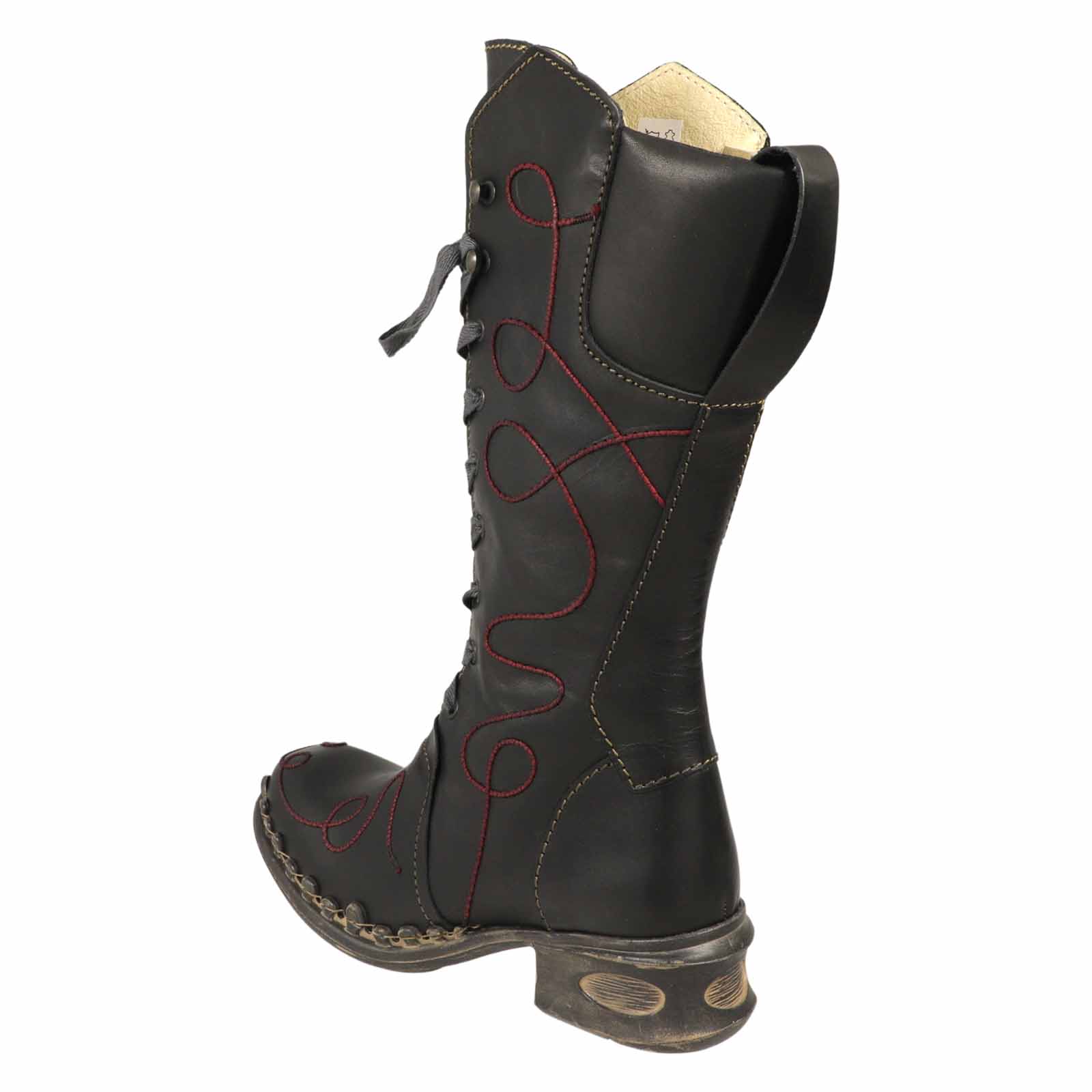 Kunst Und Magie Rovers Schwarzer Damen Stiefel mit Ziernähten 42019 Crust Costa Boho Online Outlet