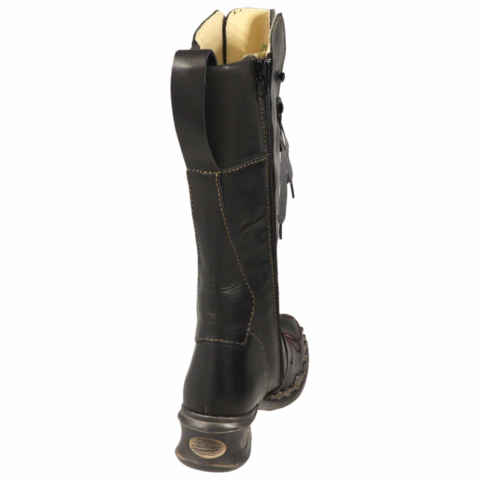Kunst Und Magie Rovers Schwarzer Damen Stiefel mit Ziernähten 42019 Crust Costa Boho Online Outlet