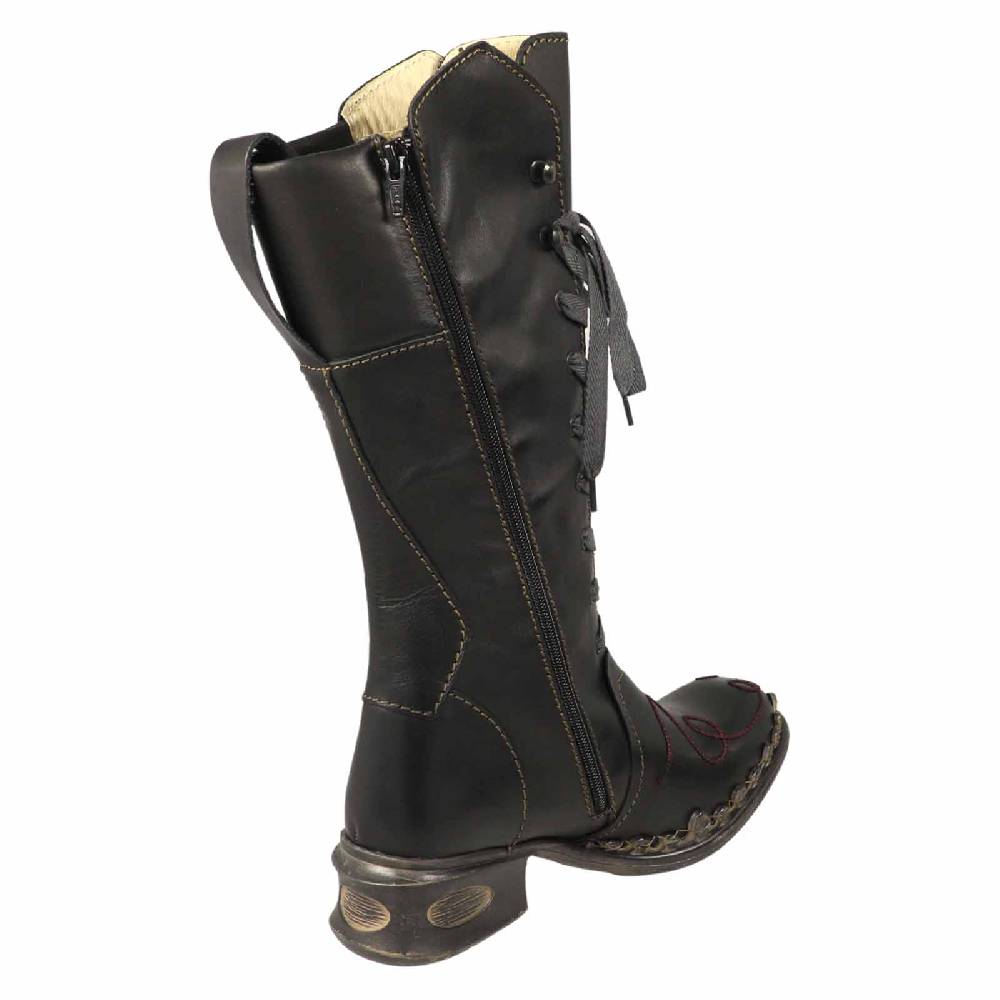 Kunst Und Magie Rovers Schwarzer Damen Stiefel mit Ziernähten 42019 Crust Costa Boho Online Outlet