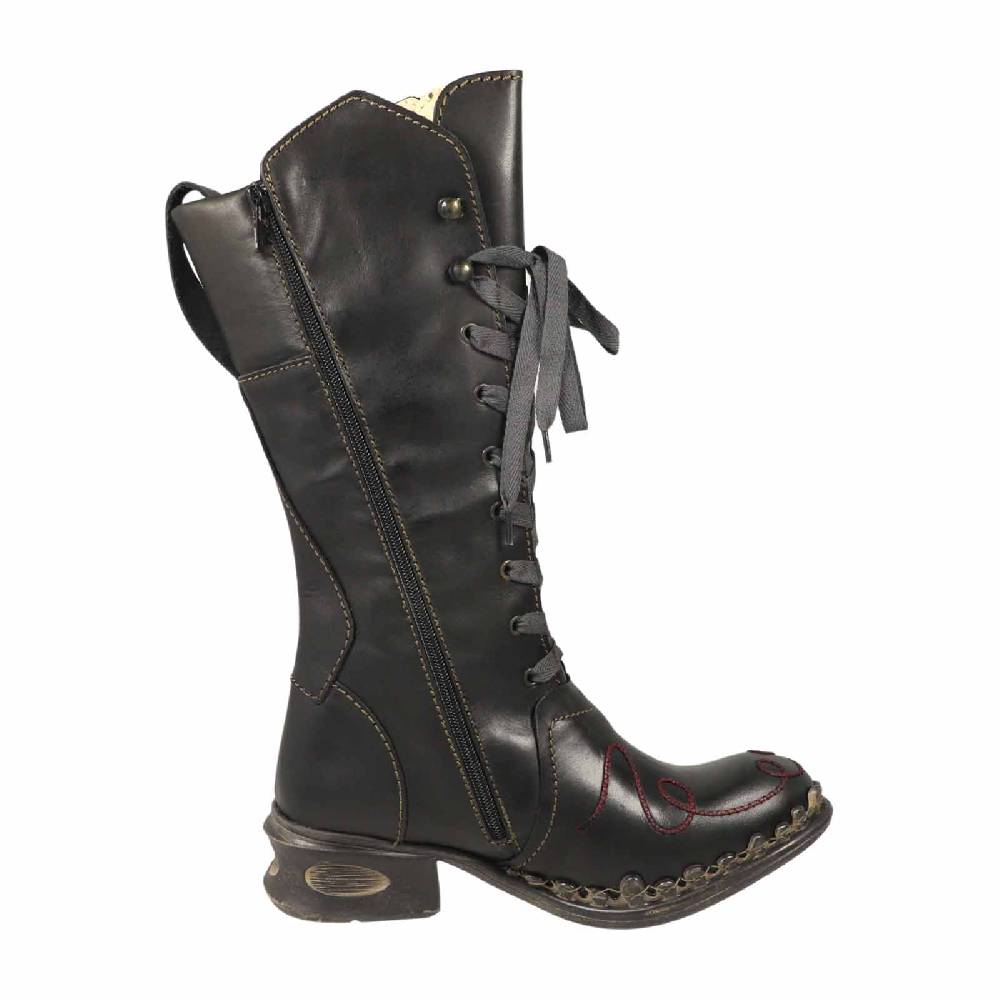 Kunst Und Magie Rovers Schwarzer Damen Stiefel mit Ziernähten 42019 Crust Costa Boho Online Outlet