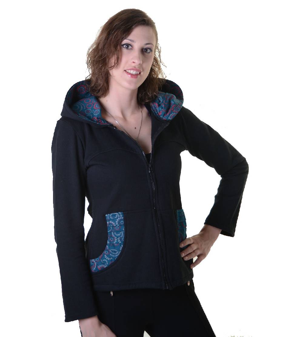 Kunst Und Magie Trendige Baumwolljacke für Damen mit Goa-Mustern - Hippie Jacke Fleecefutter mit Kapuze JETZT KAUFEN