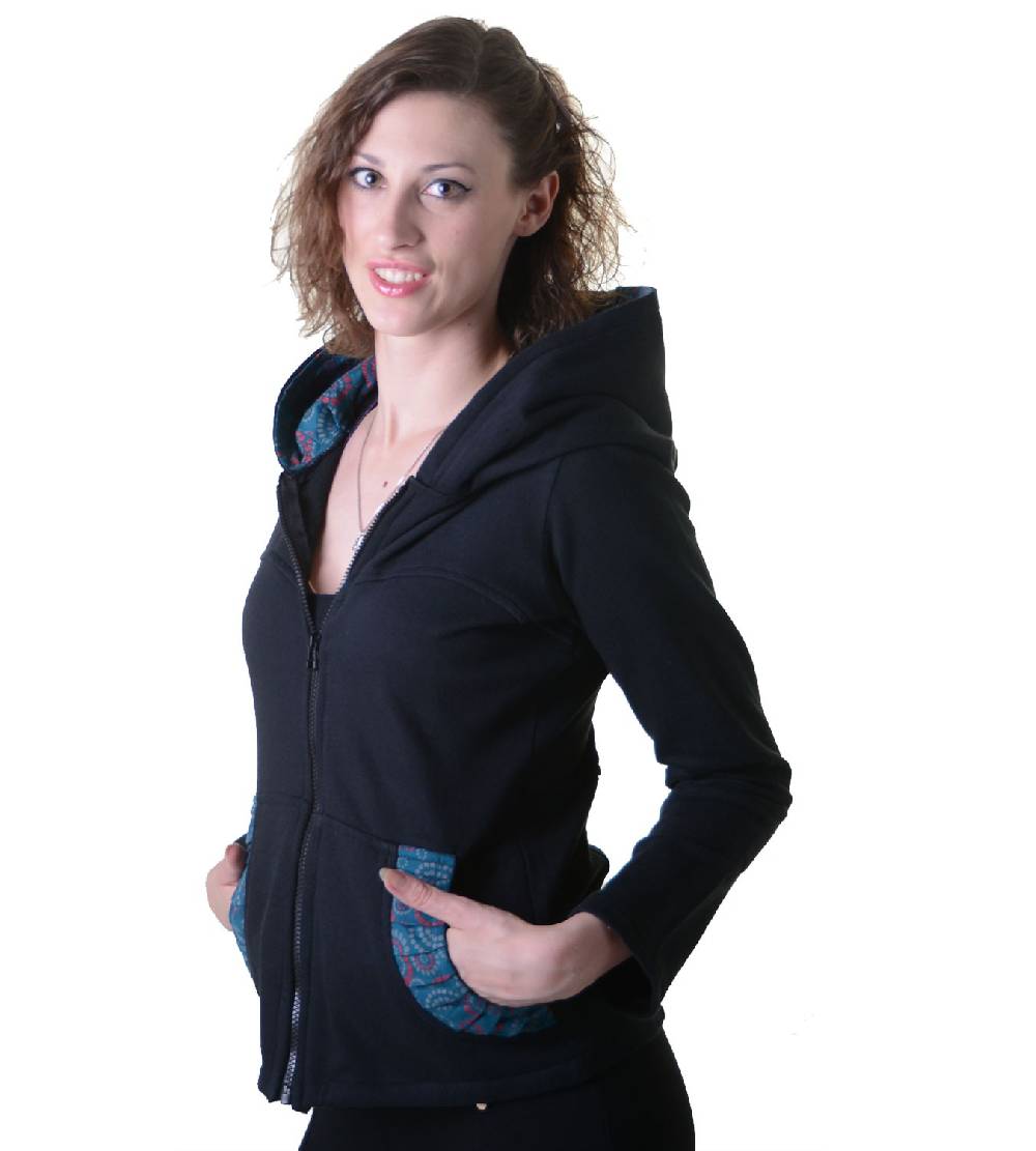 Kunst Und Magie Trendige Baumwolljacke für Damen mit Goa-Mustern - Hippie Jacke Fleecefutter mit Kapuze JETZT KAUFEN