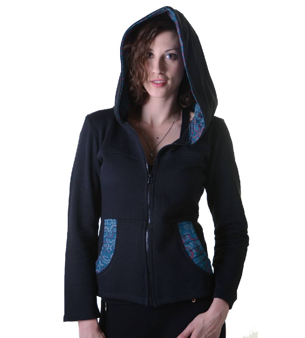 Kunst Und Magie Trendige Baumwolljacke für Damen mit Goa-Mustern - Hippie Jacke Fleecefutter mit Kapuze JETZT KAUFEN