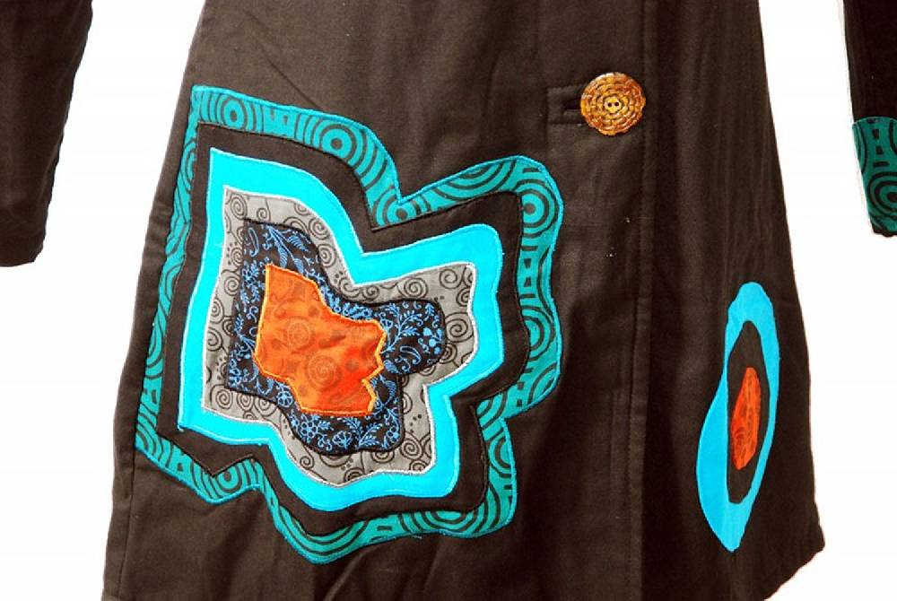 Kunst Und Magie Boho Mantel / Jacke Goa Psy Hippie mit Patchwork-Blume braun Letzte 2 Tage