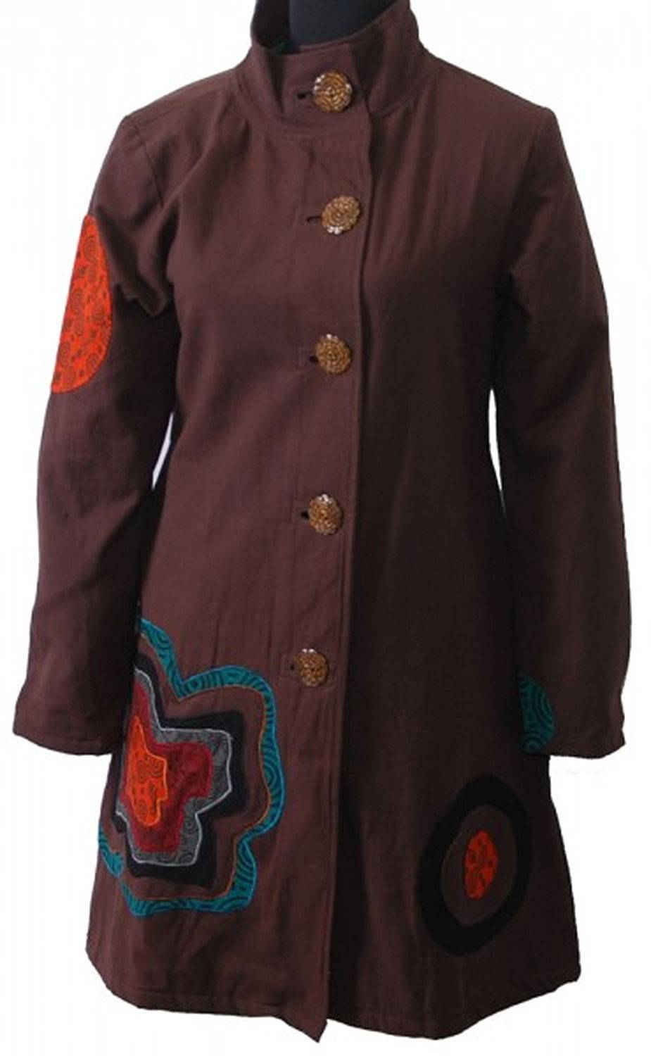 Kunst Und Magie Boho Mantel / Jacke Goa Psy Hippie mit Patchwork-Blume braun Letzte 2 Tage