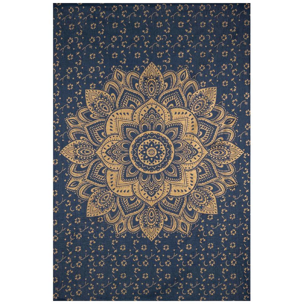 Kunst Und Magie Kunst und Magie Tagesdecke Wandbehang Deko Tuch Golden Blue Lotus Mandala ca. 200 x135cm Sonderangebot der Fabrik