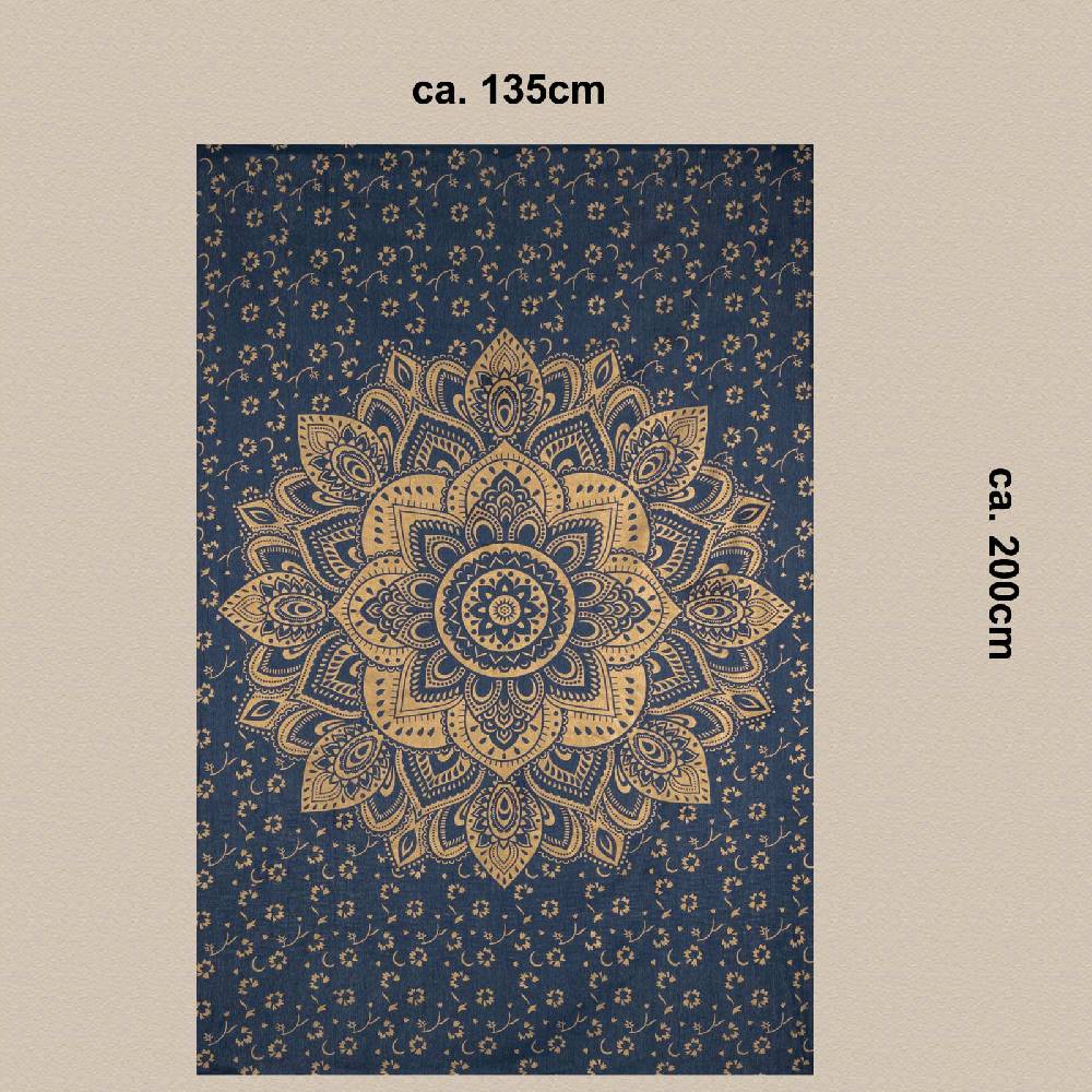 Kunst Und Magie Kunst und Magie Tagesdecke Wandbehang Deko Tuch Golden Blue Lotus Mandala ca. 200 x135cm Sonderangebot der Fabrik