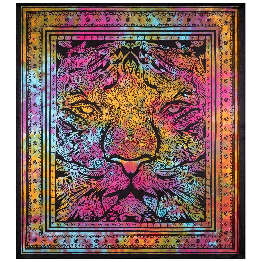 Kunst Und Magie Kunst und Magie Tagesdecke Wandbehang Deko Tuch Tiger Meditation ca. 200 x 225 cm Fabrikladen