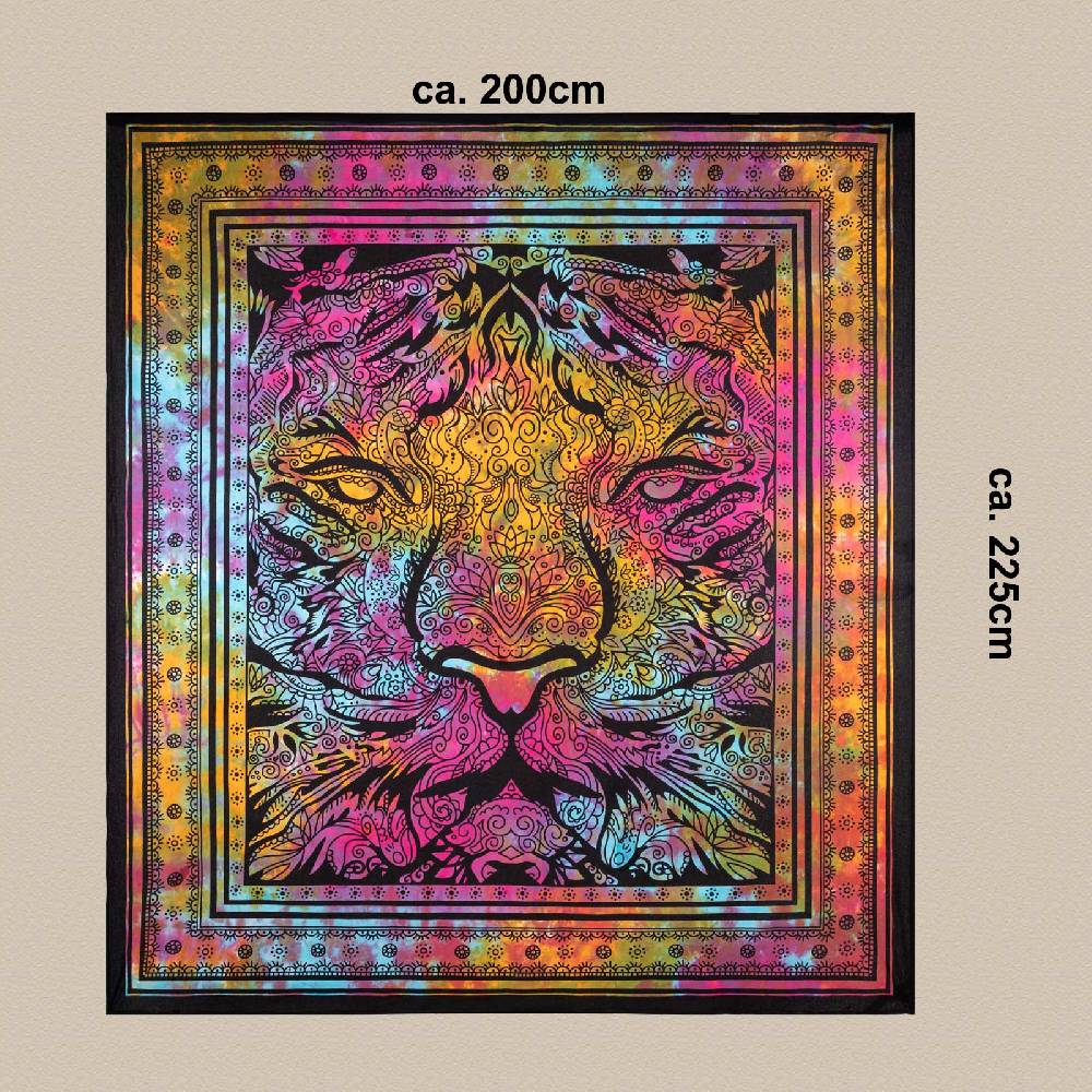 Kunst Und Magie Kunst und Magie Tagesdecke Wandbehang Deko Tuch Tiger Meditation ca. 200 x 225 cm Fabrikladen