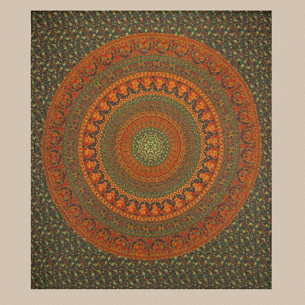 Kunst Und Magie Tagesdecke Wandbehang Mandala Deko Tuch Indisch Elefant XL ca. 200 x 230cm Im Verkauf