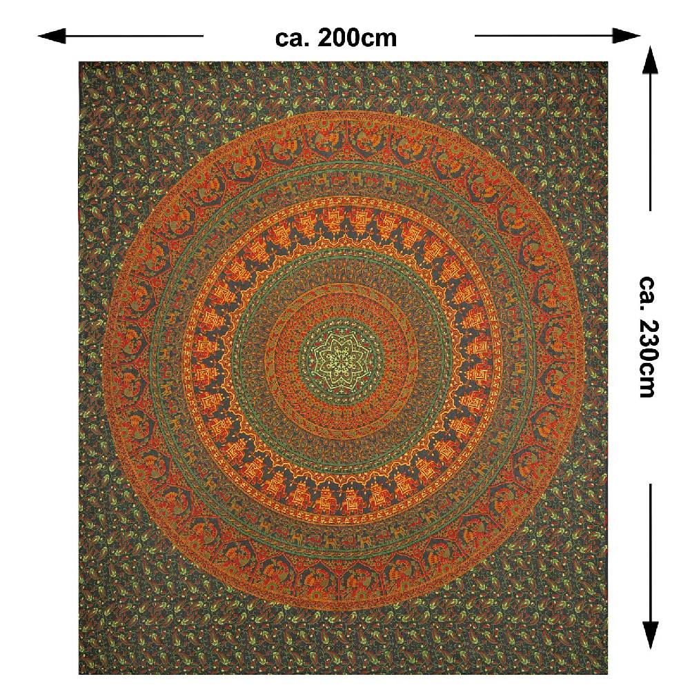 Kunst Und Magie Tagesdecke Wandbehang Mandala Deko Tuch Indisch Elefant XL ca. 200 x 230cm Im Verkauf