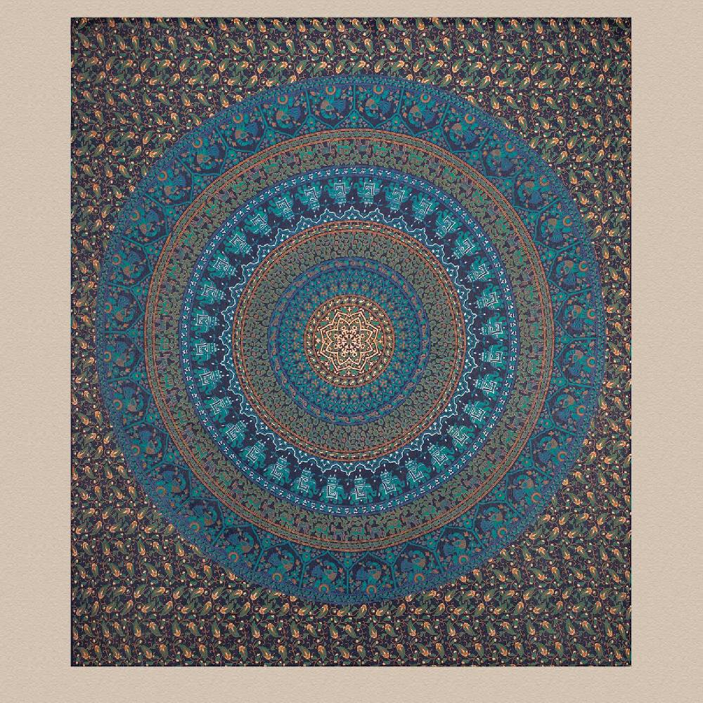 Kunst Und Magie Tagesdecke Wandbehang Mandala Deko Tuch Indisch Elefant XL ca. 200 x 230cm zollfrei