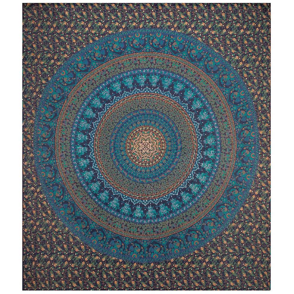 Kunst Und Magie Tagesdecke Wandbehang Mandala Deko Tuch Indisch Elefant XL ca. 200 x 230cm zollfrei