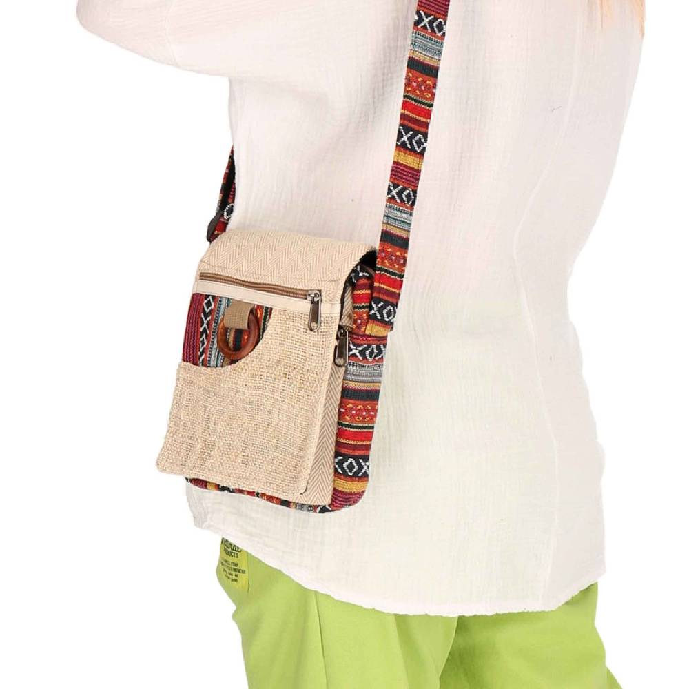 Kunst Und Magie kleine Hanf Schultertasche Hippie Handtasche Goa Tasche mit Schulterriemen Damen Herren im Angebot