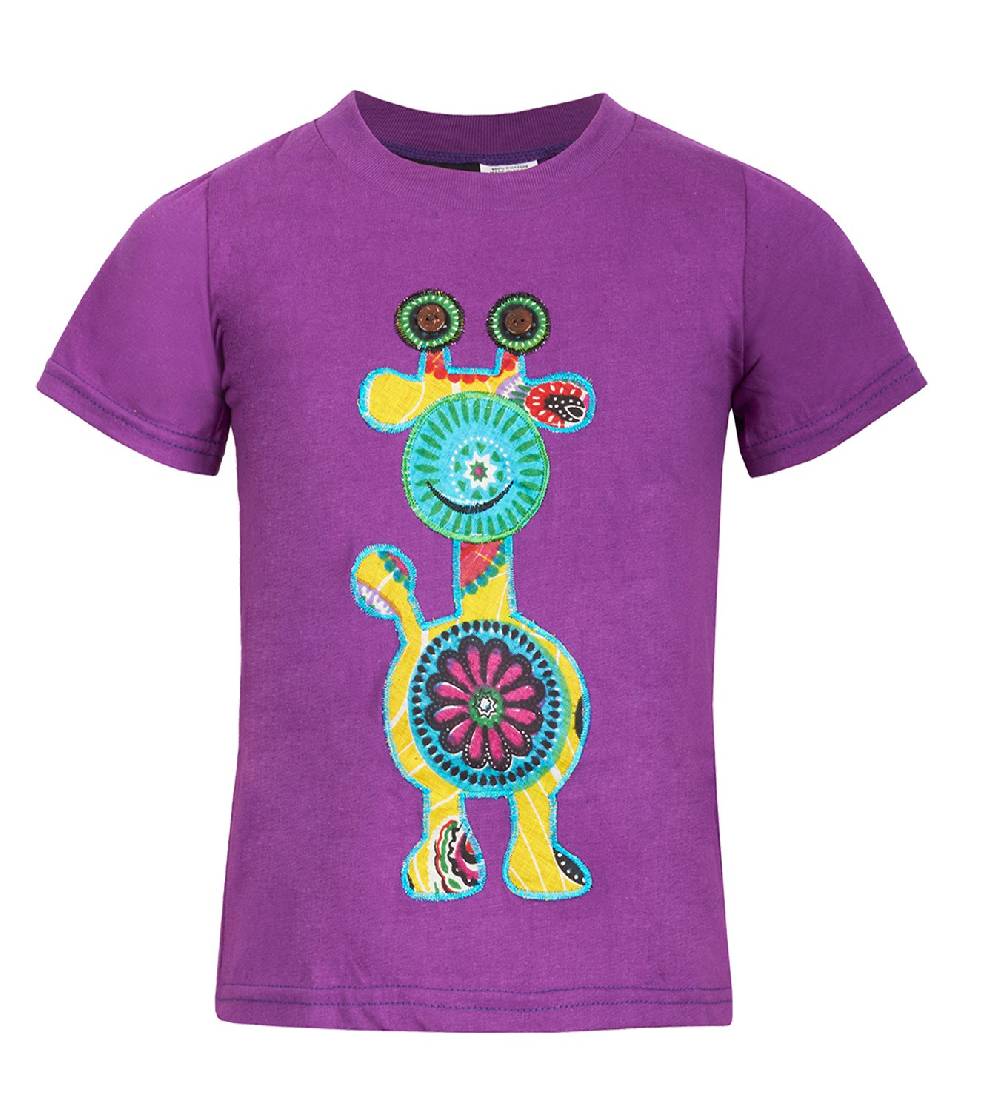 Kunst Und Magie Farbenfrohes Kids T-Shirt mit Patchwork-Stick "Giraffe" Hippie Goa Exklusive Angebote