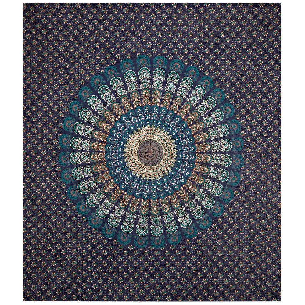 Kunst Und Magie Tagesdecke Wandbehang Mandala Deko Tuch Peacock Pfau XL ca. 200 x 230cm Lagerräumung