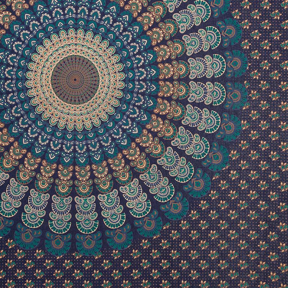 Kunst Und Magie Tagesdecke Wandbehang Mandala Deko Tuch Peacock Pfau XL ca. 200 x 230cm Lagerräumung