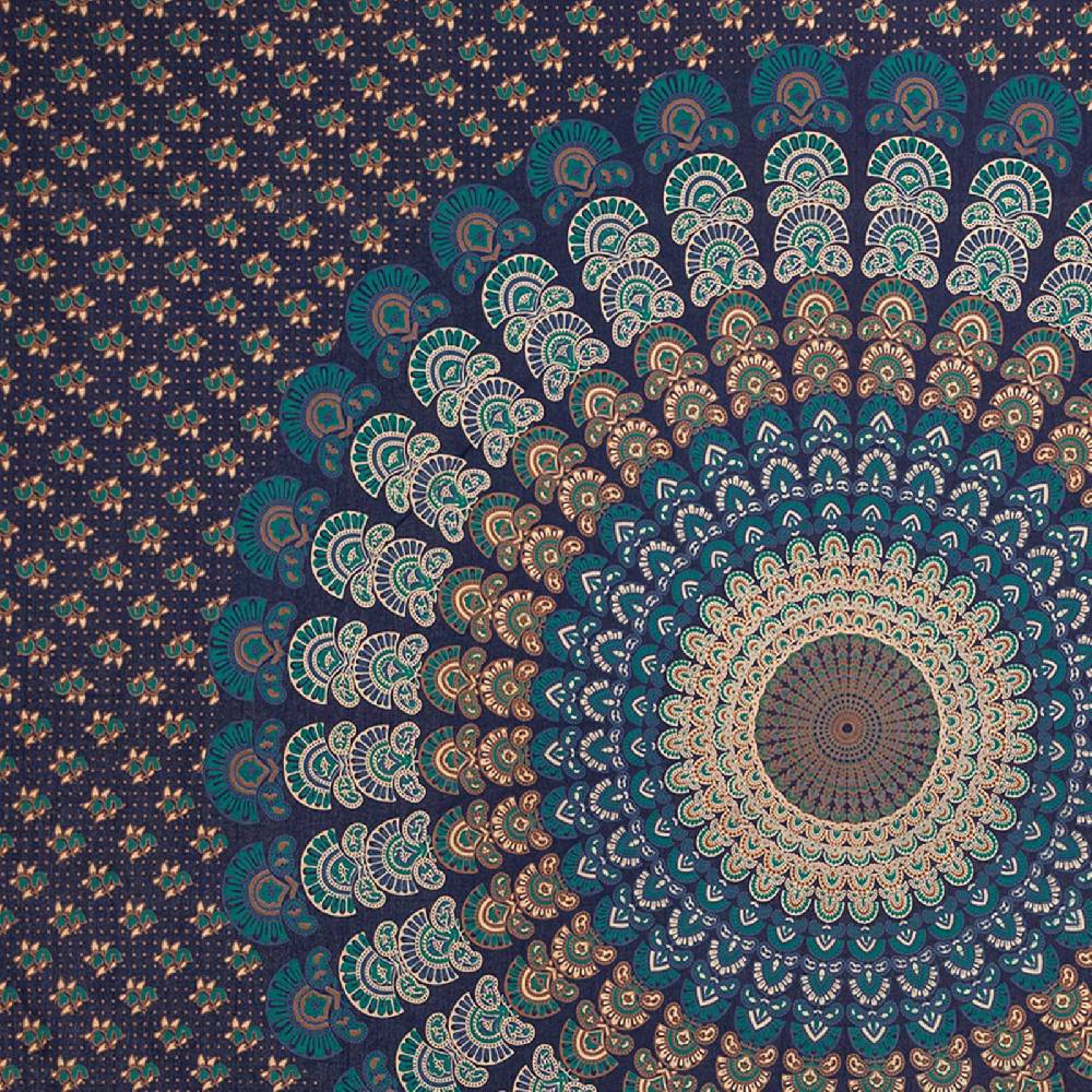 Kunst Und Magie Tagesdecke Wandbehang Mandala Deko Tuch Peacock Pfau XL ca. 200 x 230cm Lagerräumung