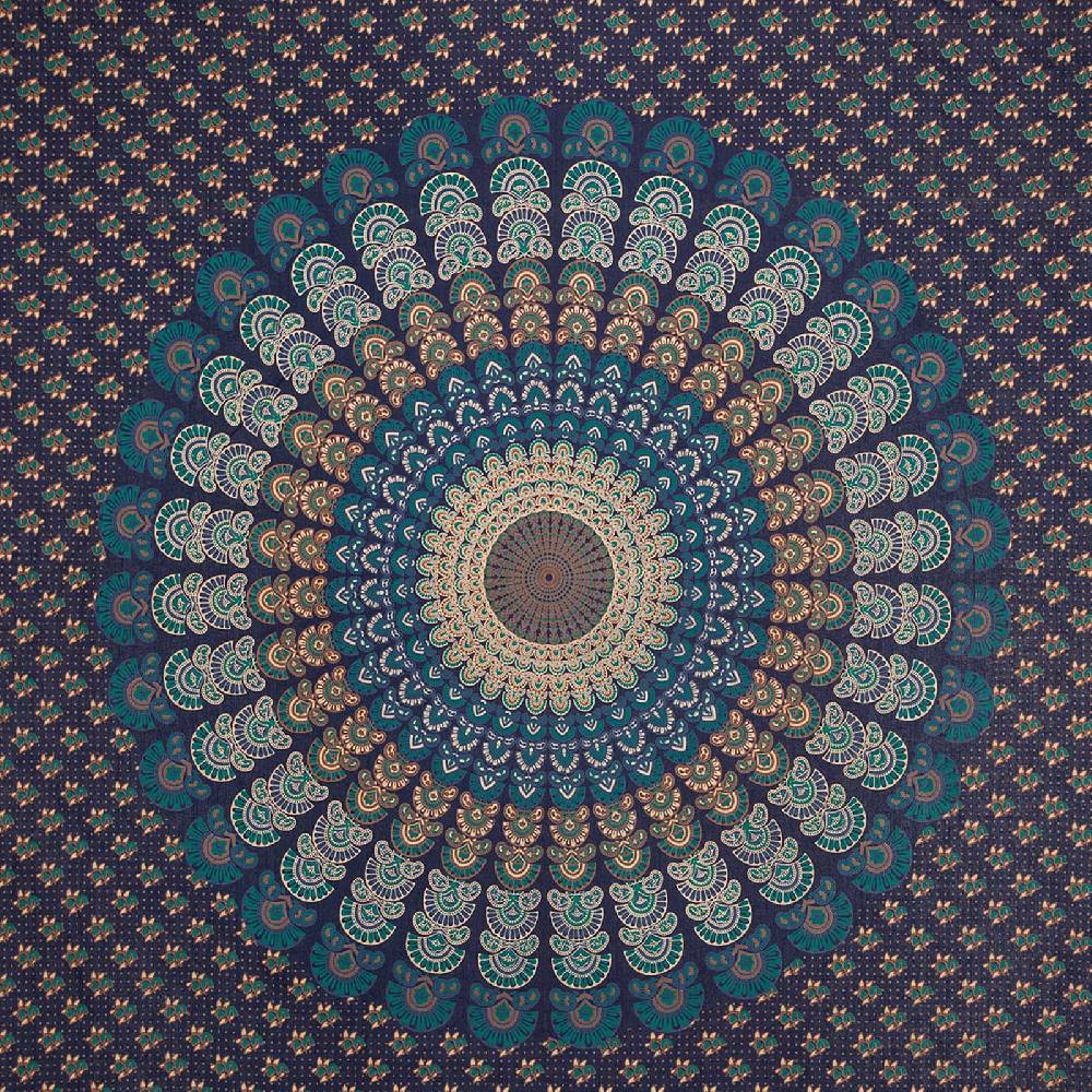 Kunst Und Magie Tagesdecke Wandbehang Mandala Deko Tuch Peacock Pfau XL ca. 200 x 230cm Lagerräumung