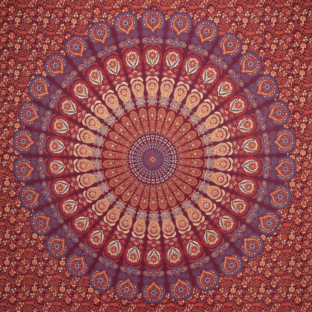 Kunst Und Magie Tagesdecke Wandbehang Mandala Deko Tuch Peacock Pfau XL ca. 200 x 230cm Top Angebot