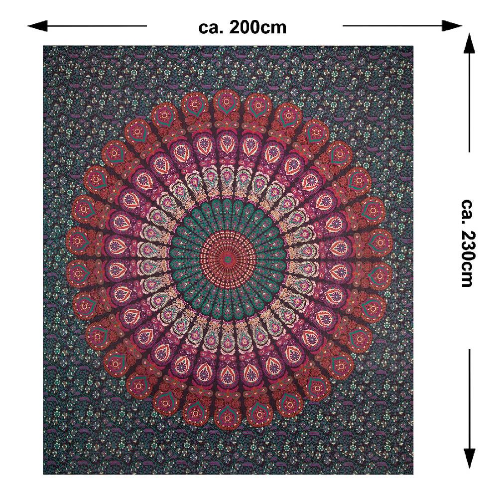 Kunst Und Magie Tagesdecke Wandbehang Mandala Deko Tuch Peacock Pfau XL ca. 200 x 230cm Neueste Mode