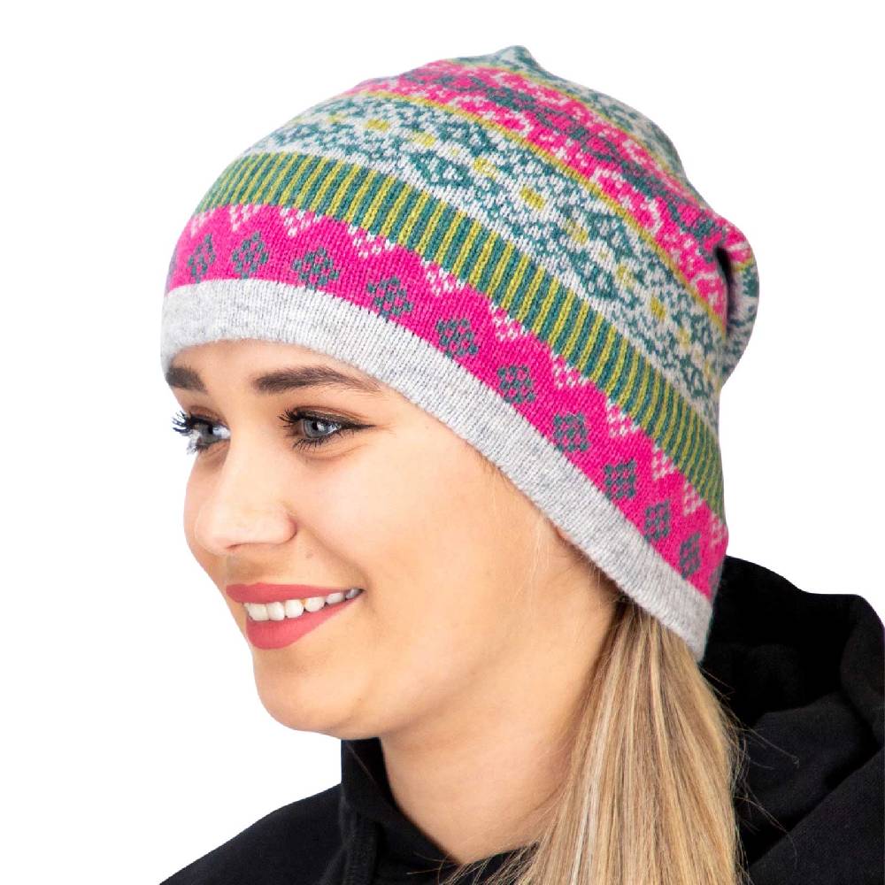 Kunst Und Magie Long Beanie Mütze aus Lammwolle Wollmütze Nordisch Strickmütze Wolle Unisex für Sie und Ihn Auslauf