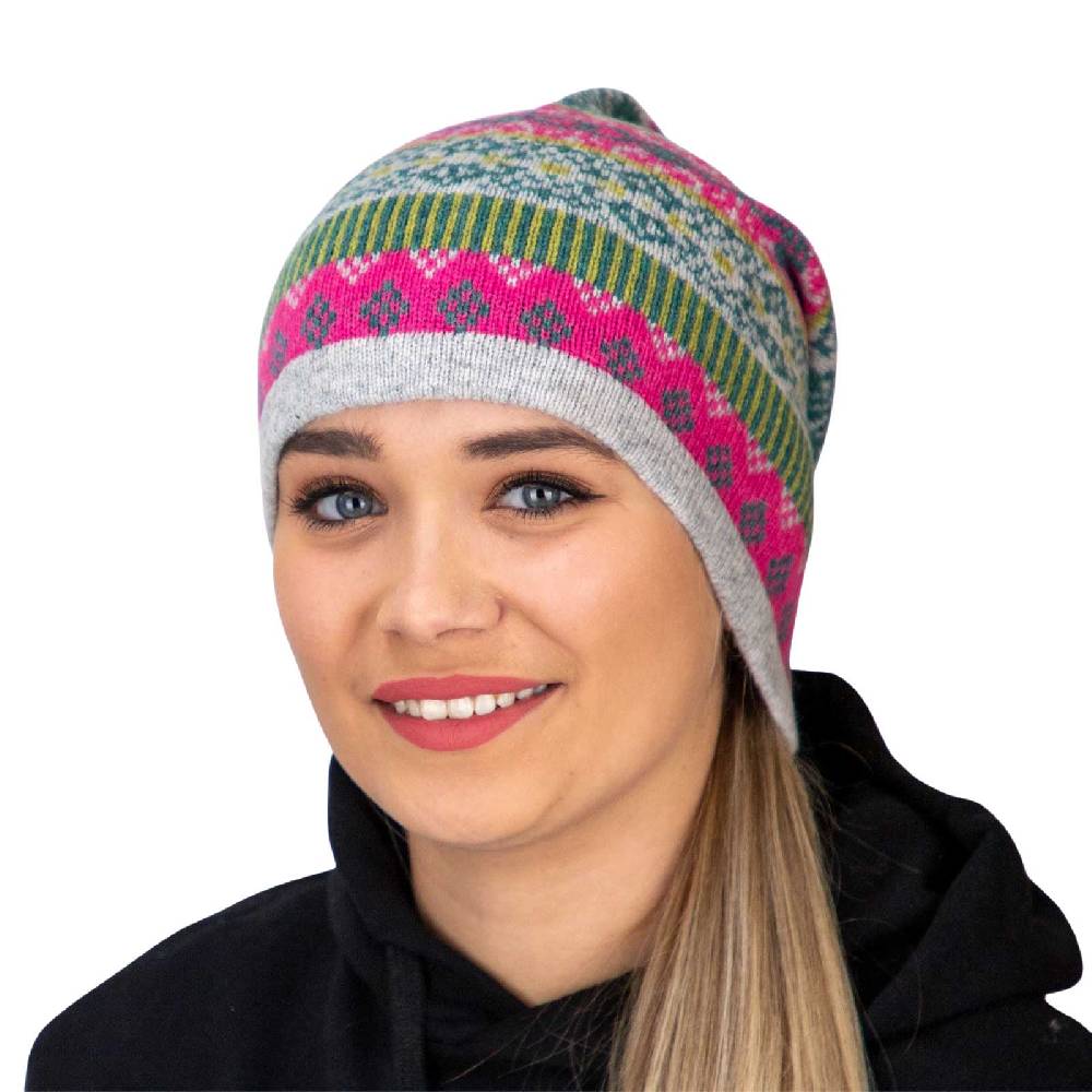 Kunst Und Magie Long Beanie Mütze aus Lammwolle Wollmütze Nordisch Strickmütze Wolle Unisex für Sie und Ihn Auslauf