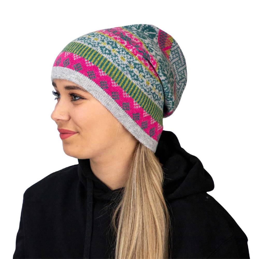 Kunst Und Magie Long Beanie Mütze aus Lammwolle Wollmütze Nordisch Strickmütze Wolle Unisex für Sie und Ihn Auslauf