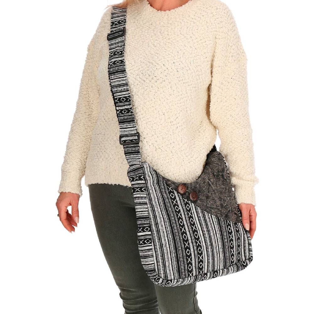 Kunst Und Magie Kunst und Magie Damen Schultertasche Stonewashed Hippie Handtasche Boho Goa Tasche mit Schulterriemen Schlussverkauf