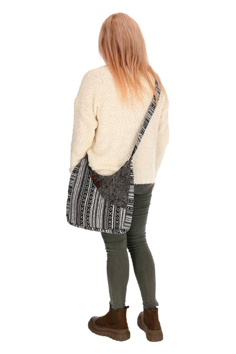 Kunst Und Magie Kunst und Magie Damen Schultertasche Stonewashed Hippie Handtasche Boho Goa Tasche mit Schulterriemen Schlussverkauf